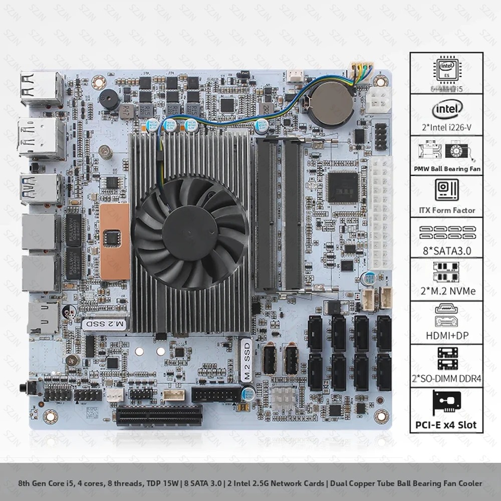 Nas Motherboard 8 Sata Mini Itx - لوحة أم I5-8265U ES NAS بـ